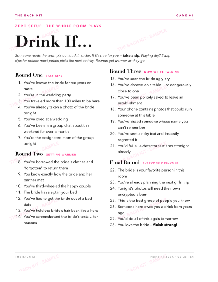 Drink If — 28 prompts across four escalating rounds, full page preview
