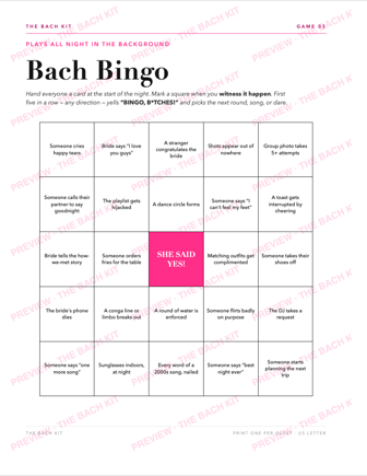 Bach Bingo — printable bachelorette bingo card