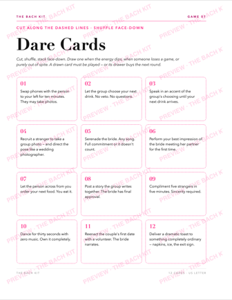12 cut-out bachelorette dare cards